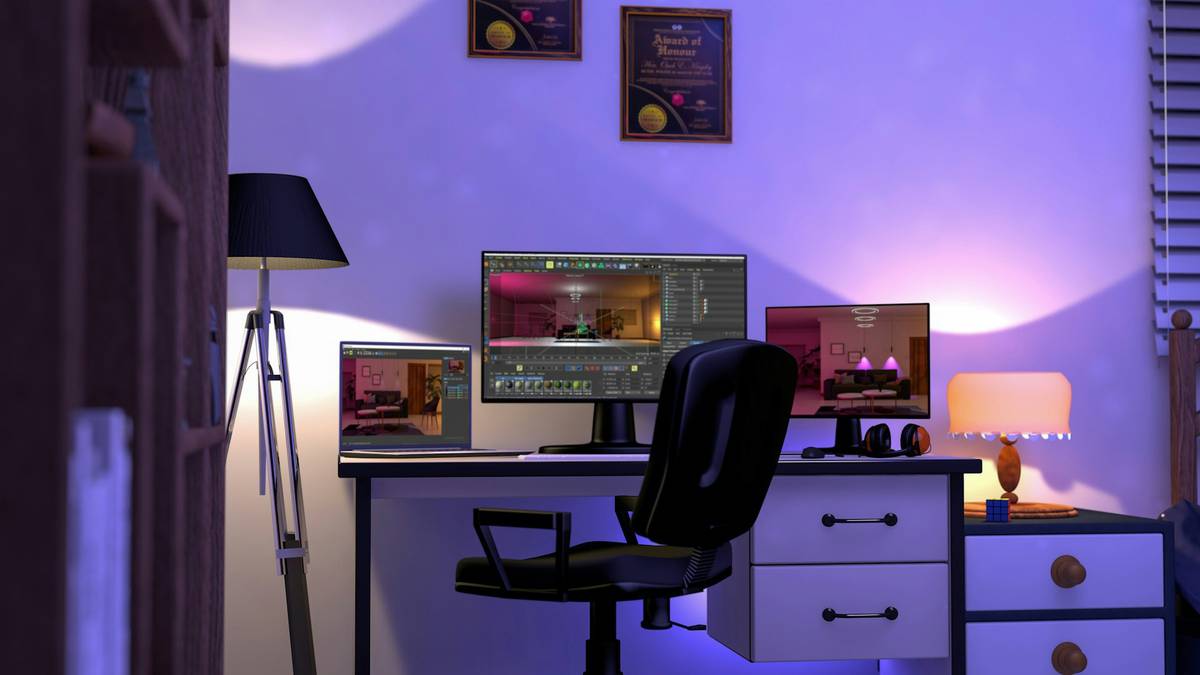 Premium gaming room double bed with adjustable backrest and built-in monitor mounts